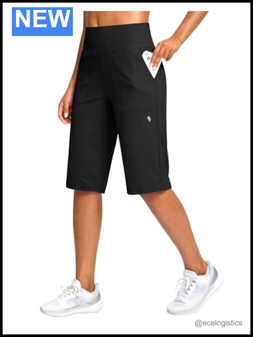 14" Knee Length High Waisted Bermuda Shorts with Pockets Stretch Summer